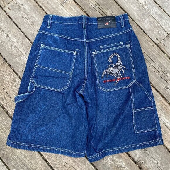 exco Other - Vintage 90s Y2K EXCO Embroidered Jean Shorts Scorpion Size 30 Blue